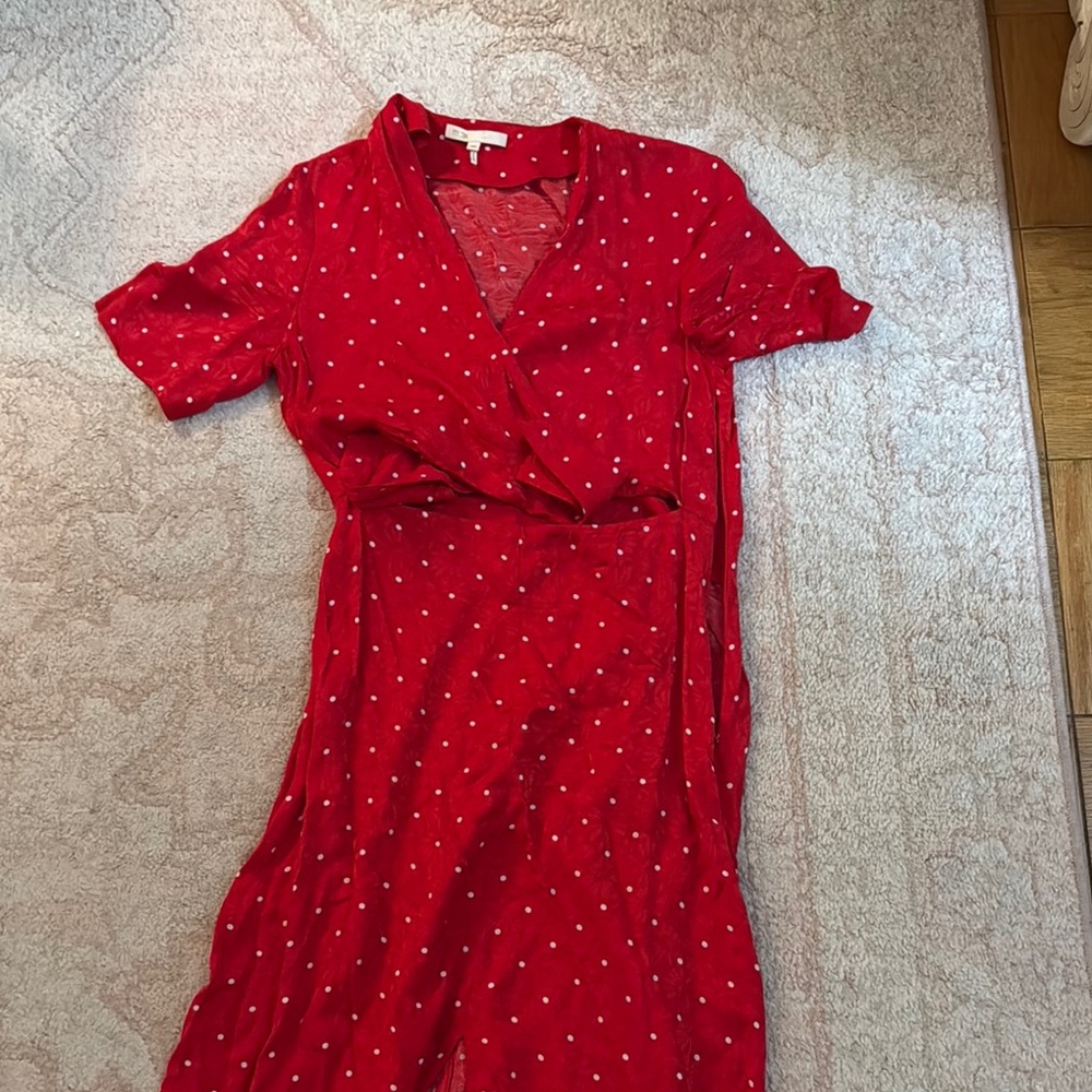 Maje Red and White Wrap Sundress with Tie Front